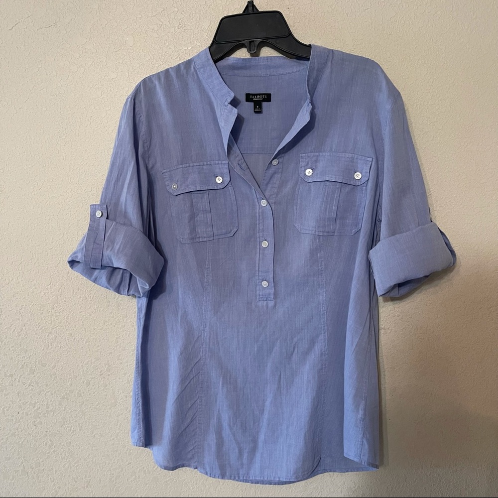 Talbots Blue Half Button Down Top - image 4